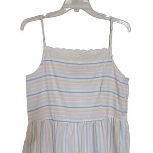 Lanz of Salzburg Vintage Pastel Striped Sundress with Lace Trim Size Medium
